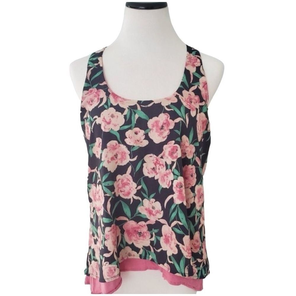 Collective Concepts Womens Floral Back Zip Racerback Tank Top Multicolor Small